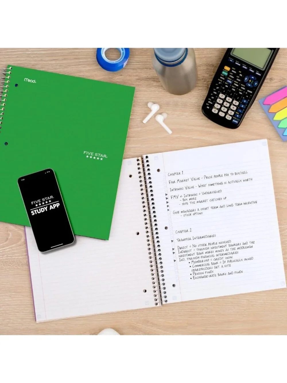 Spiral Notebook Set + Study App, 1 Subject, College Ruled, 100 Sheets, Assorted